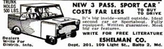 Eshelman history Eshelman Automotive manufacturer of Baltimore Maryland; United States from 1953 to 1961.