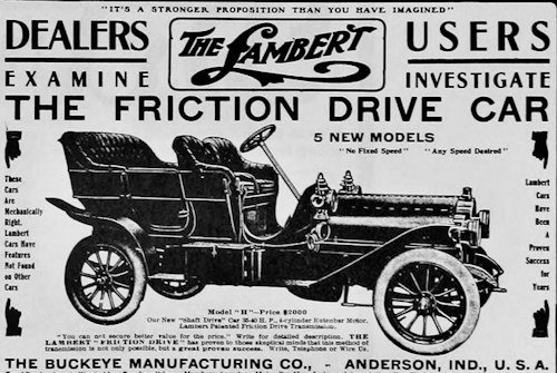 Lambert (Buckeye Manufacturing Company)  Automotive manufacturer of Union City, Ohio and Anderson, Indiana, United States from 1905 to 1917.