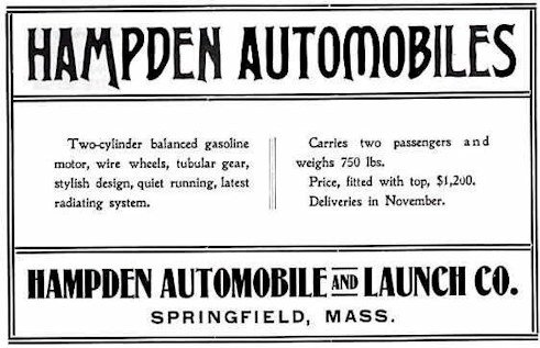 Hampden Automobile & Launch Company Automotive manufacturer Springfield, Massachusetts, USA From 1900 to 1901.