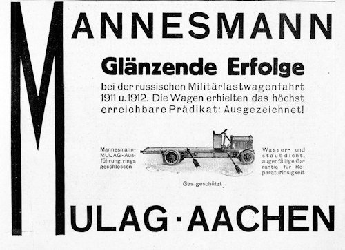 Mannesmann Automobile Plant KG Vehicle manufacturer Remscheid Germany from 1910 to 1929 