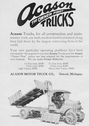 Acason Motor Truck Company  commercial vehicles manufacturer from Detroit , Michigan; United States 1915 to 1925