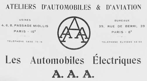 AAA (Ateliers d'Automobiles et d'Aviation)  French automobile manufacture Paris, France. Produced from 1919 to 1920
