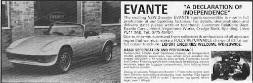 Evante car history  Spalding, Lincolnshire UK
